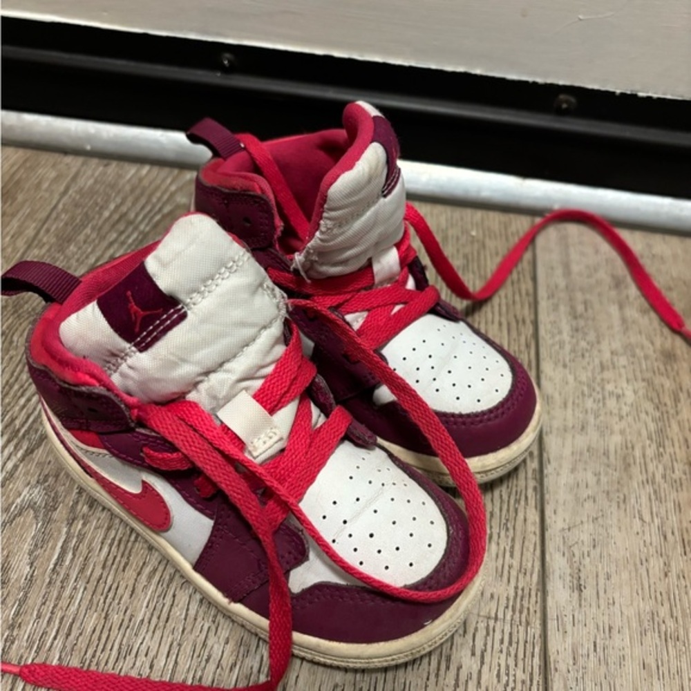 Jordan Kids Burgundy and White Sneakers